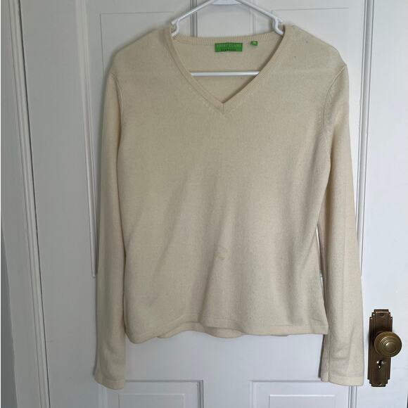 Emory Claire Women's M 100% Cashmere Sweater V Neck Cream White FLAW - Picture 1 of 12
